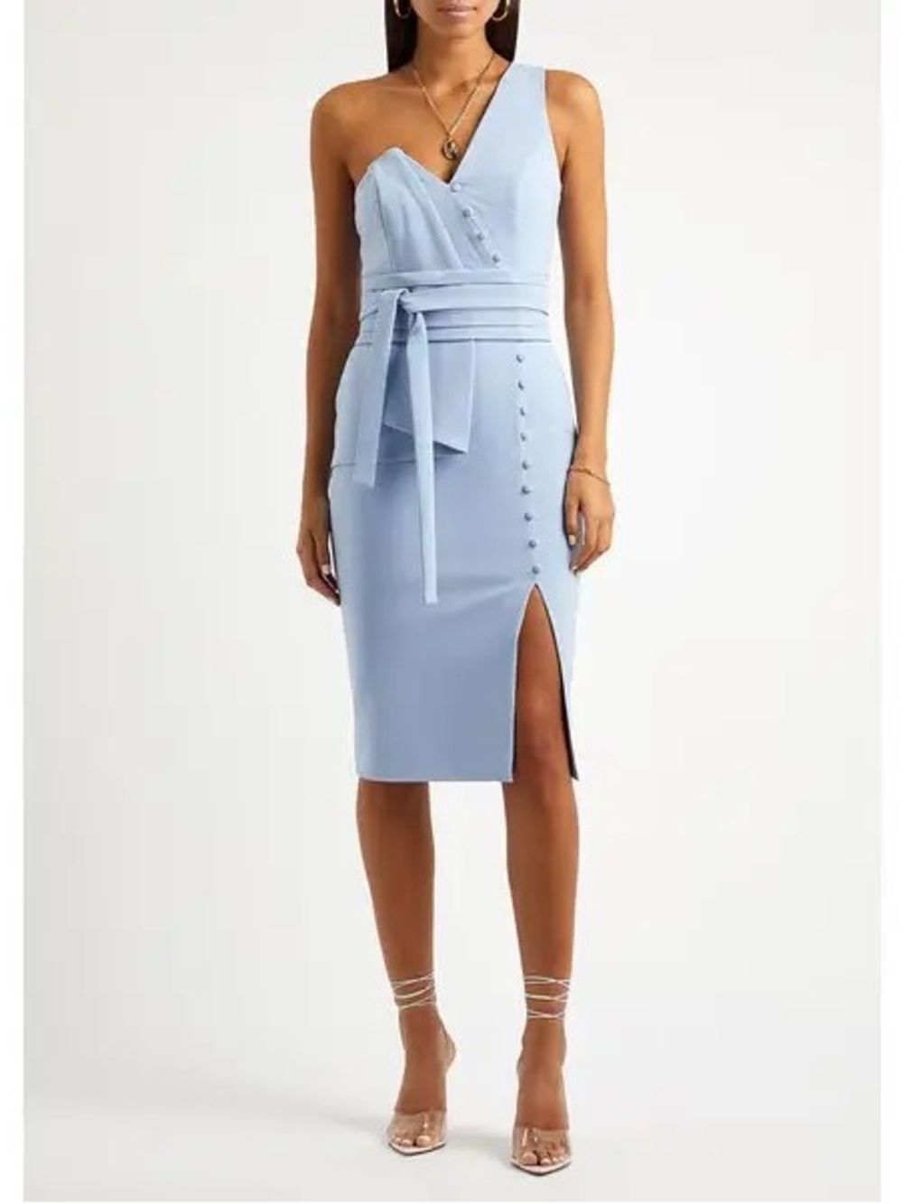 NWT Lavish Alice Cornflower Blue One Shoulder Midi Dress Size 6